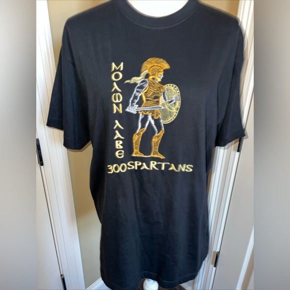 Greece 300 Spartans T Shirt Size L Black Cotton Short Sleeve Monogrammed - Picture 2 of 7
